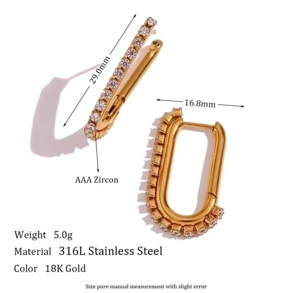 Gold Oval Hoop Earrings AAA Zircon 316L Stainless Steel 18K Gold Plated Women
